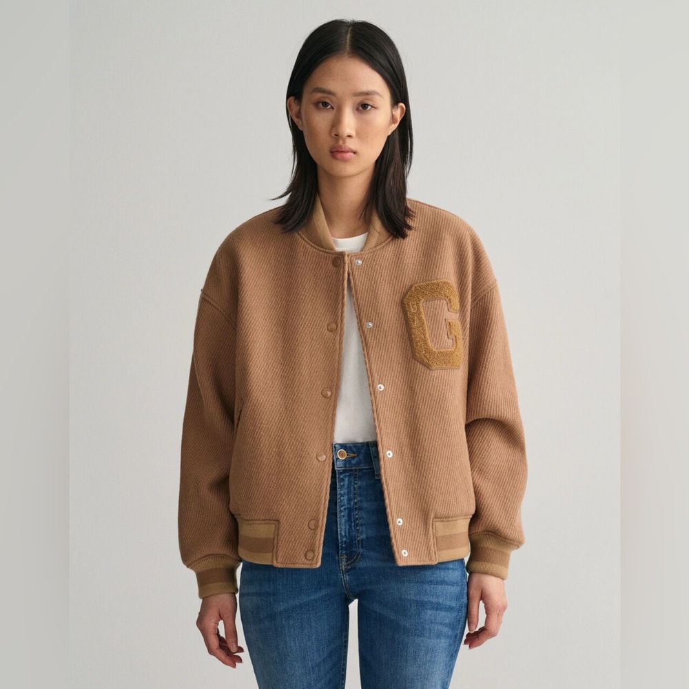 Gant Apparel  NWOT Wool Twill Varsity Jacket Size L
Relaxed Fit